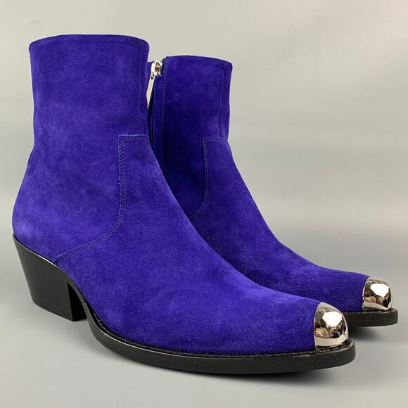 CALVIN KLEIN 205W39NYC Size 6.5 Purple Leather Ankle Boots - Picture 2 of 7